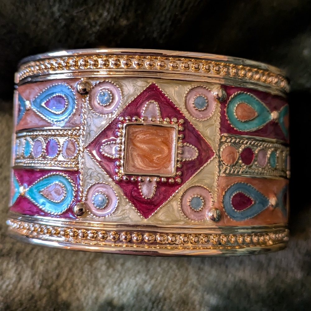 Vintage Egyptian Style Enamel Cuff Bracelet